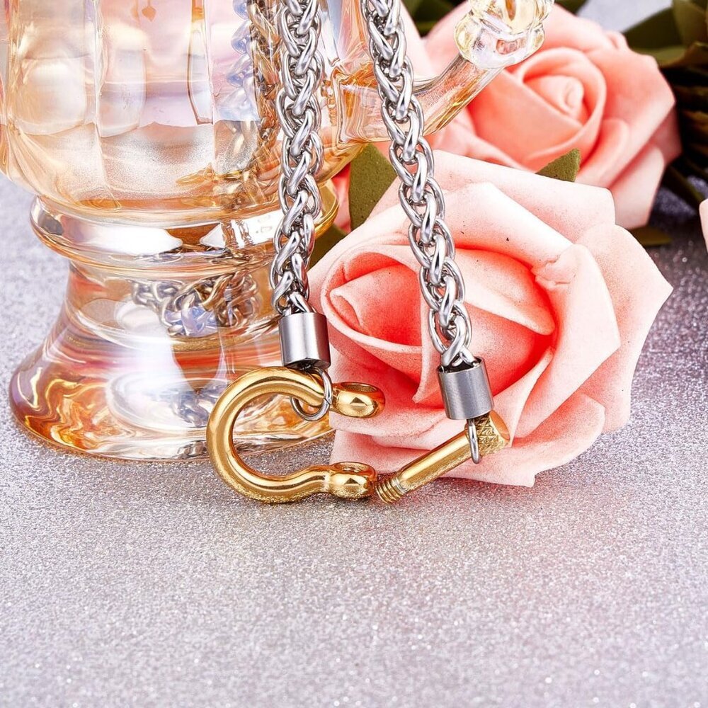 Heavy Screw Anchor Shackle Wheat Chain Necklace for Women, 18.5 inch Gold/Silver - Picture 5 of 6